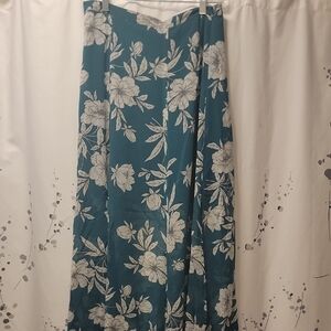 LOFT Teal and White Floral Maxi Skirt